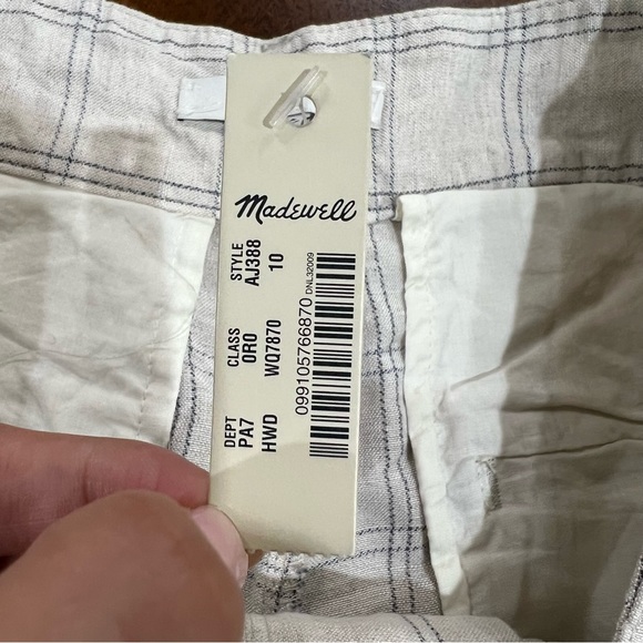 New! Madewell Pleated Taper Linen Blend Wide-Leg Pants in Windowpane Size 10 - Picture 6 of 11